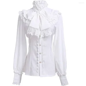 Blouses pour femmes Vintage victorien chemises en dentelle froncée et gothique Lolita manches longues volants solide noir blanc hauts chemise pour femmes