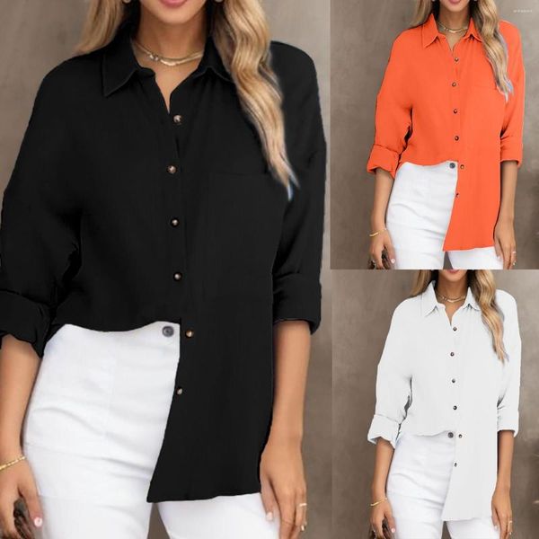 Blouses pour femmes Vintage femmes coton lin boutonné chemise vêtements couleur unie Cardigan hauts trois quarts manches surdimensionné ample rétro haut