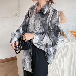 Women's Blouses Vintage Women Ink Print Long Sleeve Shirt Herfst 2022 Streetwear Loose Casual Shirts Woman Clothing