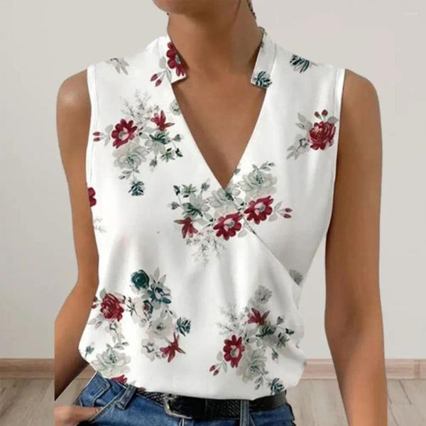 Blusas de Mujer Camisa Vintage para Mujer Sin Mangas Patrón Exquisito Que no se decolora Transpirable Elegante Blusa con Estampado Floral Top de Verano