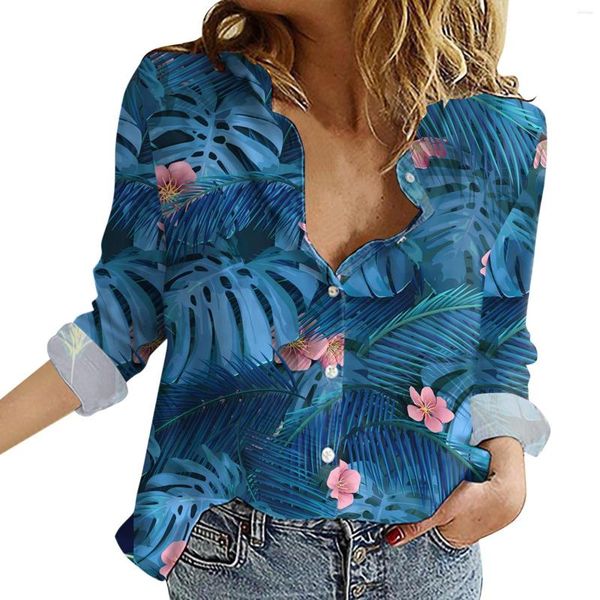 Blusas de mujer, camisas de manga larga Vintage para mujer, blusas informales sueltas con botones y cuello vuelto, Blusas de playa bohemias para mujer