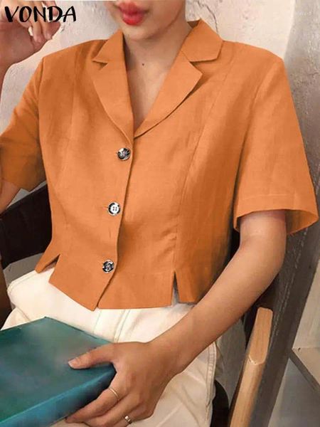 Blouses pour femmes Vonda Elegant Blouse Shirts de bureau pour femmes 2024 Tops d'été Casual Short Sleeve TUNIC Fashion Buttons Solid Blusas