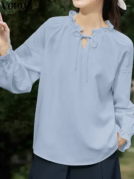 Blusas de mujer VONDA, Tops tipo túnica elegantes para mujer, blusa de Color sólido de verano 2023, camisas holgadas informales de manga larga bohemias para mujer