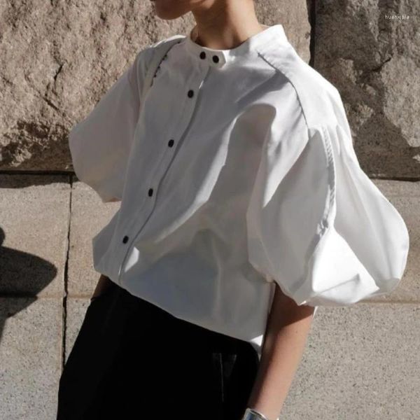 Blouses Femmes WAKUTA Design japonais Chic Tempérament Femmes Tops Lâche Slim Coton Camisas De Mujer 2024 Printemps Col Montant Chemises