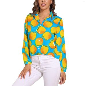 Blusas de mujer Blusa de naranjas acuarela estampado de frutas brillantes gráfico Vintage mujer camisas de moda urbana de manga larga Tops de gran tamaño