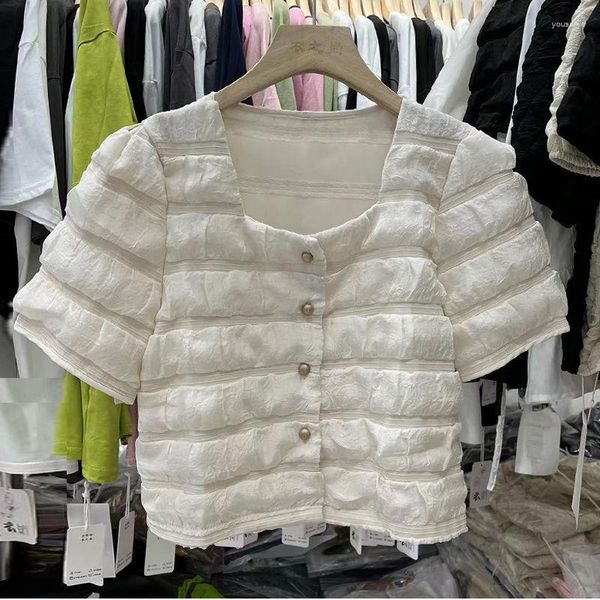 Blouses pour femmes WDMSNA haut à manches courtes à col carré femmes chemise petit Style parfumé simple boutonnage Blusas 2023 été Blouse Femmes