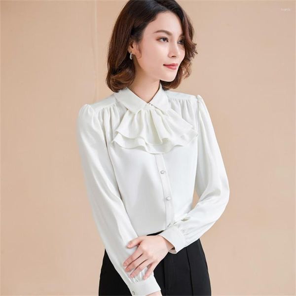 Blusas de mujer camisa blanca negra para mujer 2023 en moda femenina Casual manga larga pajarita elegante Oficina señoras Formal