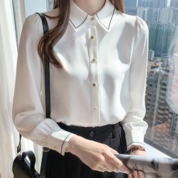 Blouses Femmes Chemisier Blanc Chemisier En Mousseline De Soie Boutonné Chemise À Col Femmes À Manches Longues Automne Professionnel Formelle Mode Tops Kawaii Coréen