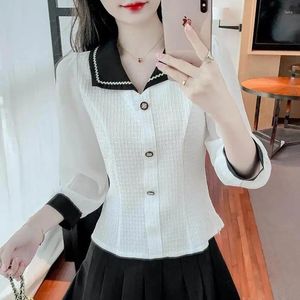 Blouses Witte blouse dames dames mode slanke chiffon shirt lange mouw Koreaanse tops stijl 2024