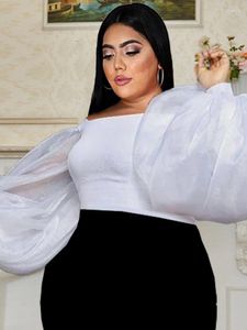 Blouses Femmes Chemisier Blanc Femmes Sexy Voir À Travers Manches Longues Lanterne Tops Mince Chemise Transparente Grande Taille Femme Soirée Fête D'anniversaire