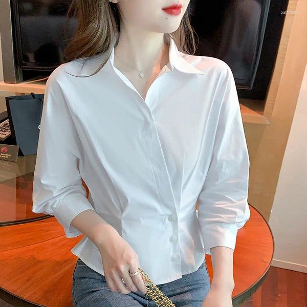 Bloses de mujer White Business Shirt Women 2024 Spring Summer Fashion Botón Button Button Tunics Top Ol Style Woman French Chic Trabajo