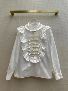 Blusas de mujer Camisa blanca con botones Diseño de ribete con volantes Casual y cómodo Verano 2024