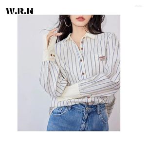 Blouses de femmes Blanc Classic Striped Shirt Femme 2024 Collier à manches longues Blouse surdimensionnée coréenne Fashion Ladies décontractées Top