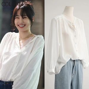 Blouses pour femmes chemises en coton blanc pour femmes automne élégant lâche décontracté top mujer coréen mode blusas para moda 2023