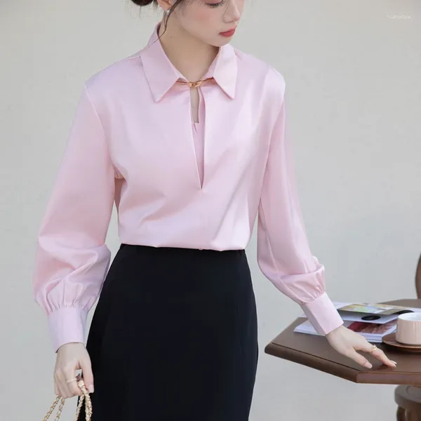 Blouses pour femmes Shirt à manches longues Rose Vêtements de printemps 2024 Bureau design Lady Business Clothing Top