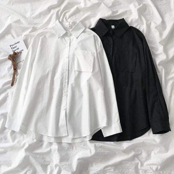 Blusas de mujer Camisas escolares blancas Moda JK Estilo preppy Primavera Japón Camisa negra de manga larga para niñas Harajuku Blusa con botones Tops