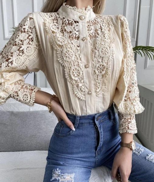 Blusas de mujer camisa blanca temperamento elegante desplazamiento encaje sexy cuello de pie cuello de manga larga top otoño invierno 2023