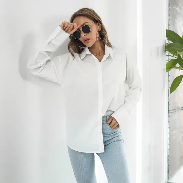 Blouses Femmes Chemise blanche Femmes Lâche à manches longues 2023 Automne Mode Femme Vêtements Basic Dames Tops Solide Bouton Up Chemises pour