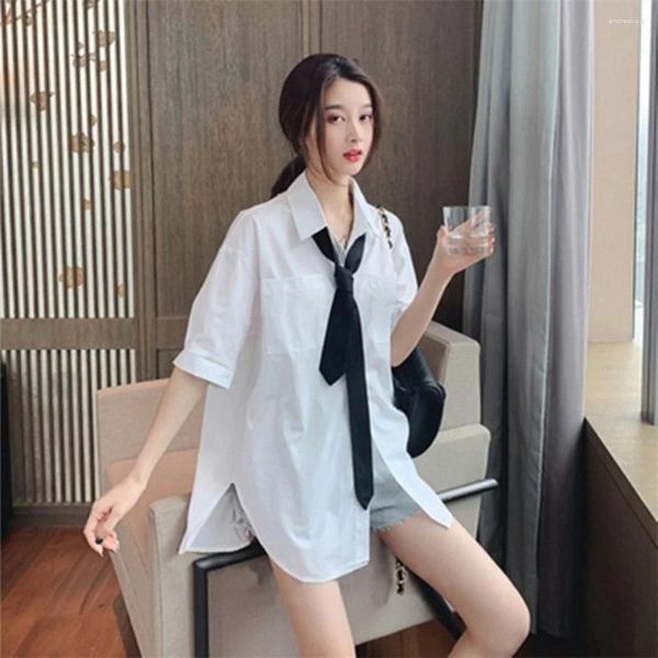 Blusas de mujer Camisas blancas 2024 Mujeres Verano Moda coreana Lado Chicas bonitas Blusa Femme Tops Color sólido Oficina Señora Ropa de todo partido