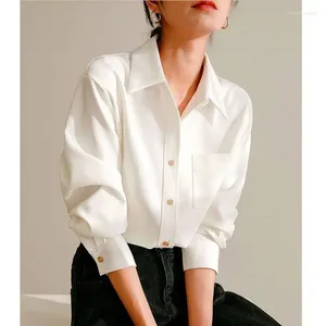 Damesblouses Witte overhemden Blouse Koreaanse mode Losvallende top met lange mouwen Overhemd met knopen Omgeslagen kraag Single-breasted B136