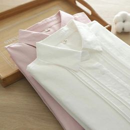 Blouses pour femmes Shirts blancs femmes Coton Pold à manches longues à manches longues Pink Tops Spring Female Vêtements