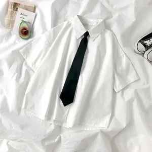 Bloses de mujer camisas blancas Fashion Fashion Black Tie Japan Estudiantes Preppy JK Girls Blusa Simple Basic Solid Tops Summer Botón suelto