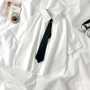 Blusas de mujer Camisas blancas Moda para mujer Corbata negra Estilo japonés Estudiantes de muy buen gusto JK Blusa para niñas Blusa simple y suelta con botones de verano