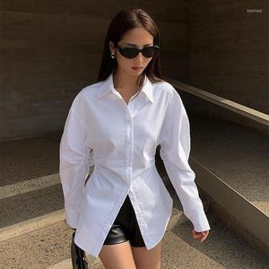 Blouses pour femmes Blanc Slim Femmes Chemises Design d'été à manches longues Élégant Office Lady Manteaux Tops