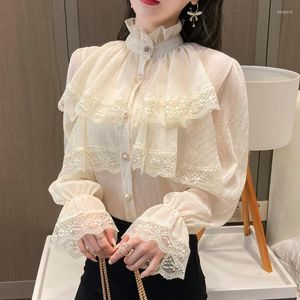 Blusas de mujer Blusa blanca victoriana Manga larga Gótico con cordones Corsé Top Mujer Oficina Renacimiento Vintage Fiesta Goth Ruffles Lolita