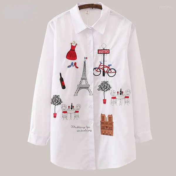 Blusas de mujer blusa blanca de mujer 2023 manga larga de algodón bordado señora Casual botón diseño Turn Down Collar camisa femenina 5083