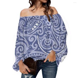 Blusas de mujer Precio al por mayor Top de gasa para mujer Estilo retro tribal polinesio Azul Patrones personalizables ocasionales