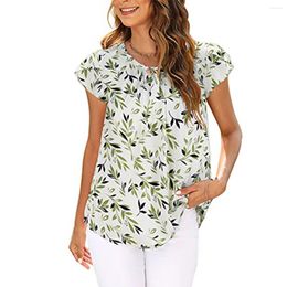 Chemisiers pour femmes en gros à manches courtes mode chemise imprimée élégante conceptions personnalisées décontracté en mousseline de soie grande taille Blouse haut d'automne