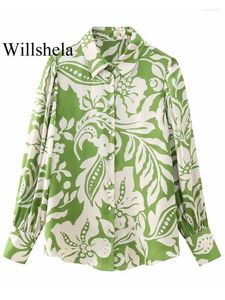 Damesblouses Willshela damesmode bedrukte blouse met enkele rij knopen, vintage revershals, lange mouwen, vrouwelijke chique damesoverhemden