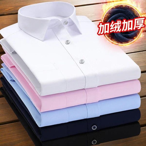 Blusas De Mujer Camisa Blanca Cálida De Invierno Herramientas De Algodón Elástico Informal De Negocios Y Cómodo Camisa De Color Sólido Acolchada De Terciopelo Engrosada