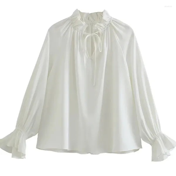 Blusas de mujer marchitas 2023 moda Primavera blusa mujer estilo inglés camisa Casual elegante Simple volantes lisos Tops