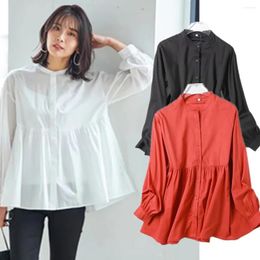 Blouses pour femmes Withered 2024 Angleterre Style Bureau Lady Mode Simple Col montant Kimono Cascade Looose Casual Coton Chemise Blouse Femmes