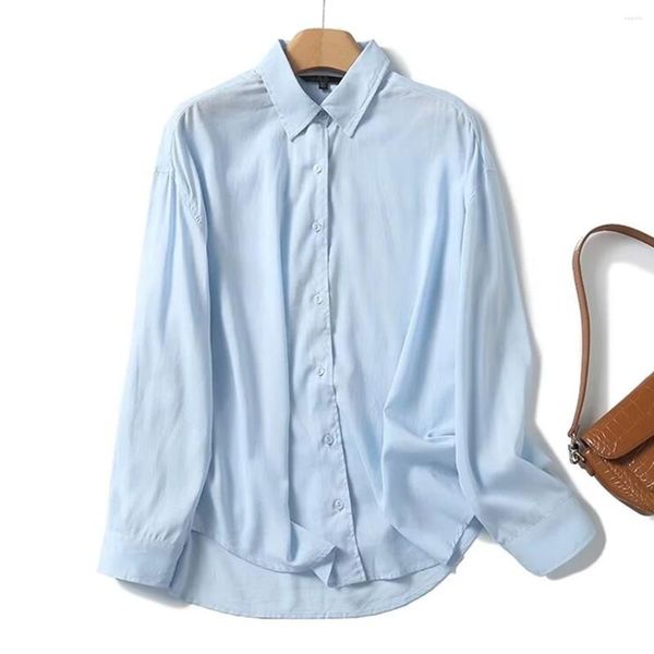 Blouses pour femmes en lin en coton en coton Blouse Fashion Fashion Long Sky Blue Blue Casual Tops pour 2024