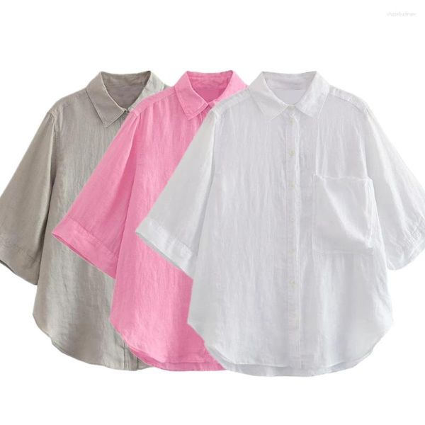 Blusas de mujer marchitas estilo japonés bolsillo Simple camisa suelta de verano Tops casuales para ir al trabajo blusa de moda de oficina para mujer