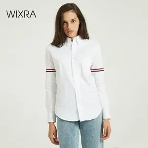 Blouses Femmes Wixra Femmes Rayé Blanc Blouse Dames À Manches Longues De Base OL Style Lâche Chemises 2024 Automne Printemps Féminin Tops