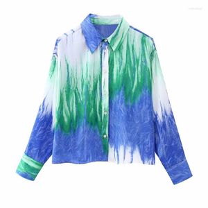 Blusas de mujer Casual verde suelta Tie Dye camisas 2023 primavera moda femenina Patchwork manga larga niñas Irrgular estampado camisa