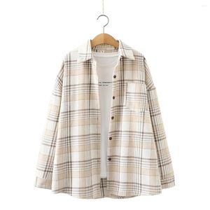 Blouses pour femmes Femme Plaid Épais À Carreaux Chemises À Manches Longues En Molleton Tops Surdimensionnés Vêtements D'extérieur Décontractés Vêtements Féminins Blusas Mujer