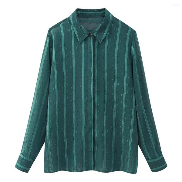 Blouses pour femmes femme point surélevé chemise en soie dorée revers manches longues chemises amples chemisier 2024 automne femme décontracté simple boutonnage