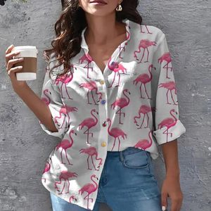 Blusas de mujer de compras 3D de cuerpo completo estampado flamenco patrón personalizado moda mujer Blusa de manga larga Casual camisa con botones