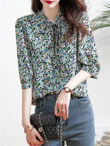 Vrouwen Blouses Vrouw Lente Zomer Stijl Tops Lady Casual Half Mouw Strikje Kraag Bloem Gedrukt Blusas DF4478