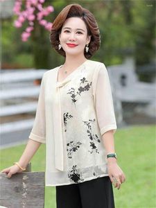 Femmes Blouses Femme Printemps Été Style Chemises Lady Casual Demi Manches Noeud Papillon Col Fleur Imprimé Blusas Tops DD9259