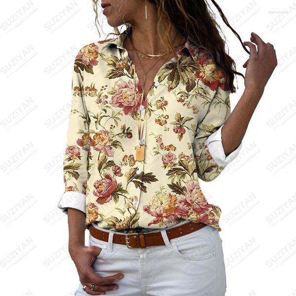 Blouses pour femmes femme haut imprimé femmes à manches longues vêtements de travail décontractés dames chemise 2023 mode grande grande taille