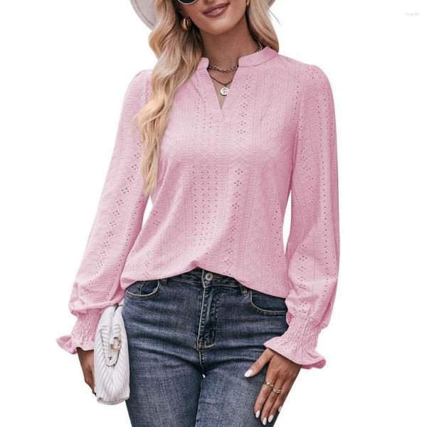 Blusas de mujer Tops de mujer Camiseta de mujer Oficina de otoño Con estilo Con cuello en V Manga larga Camisetas de mujer para usar Ajuste holgado Cómodo