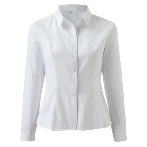 Blouses de mujer Camisa blanca Camisa blanca de manga larga Camisas de negocios Botones sólidos up elegante mujer femenina Fit tops