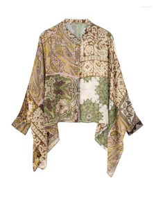 Blouses Femmes Femmes 2023 Mode avec ajustement ample Patchwork Cape Style Vintage Manches Longues Boutonné Chemises Femmes Chic Tops