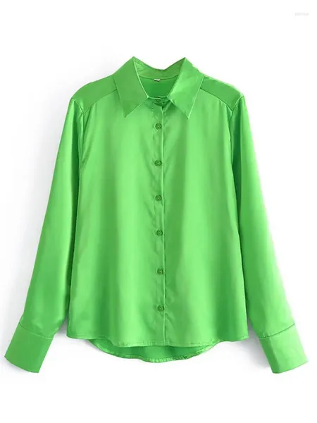 Blusas para mujer Mujeres 2023 Primavera Verano Vintage Fluorescente Verde Solapa Cuello Camisas Oficina Señora Casual Manga larga Un solo pecho Slim